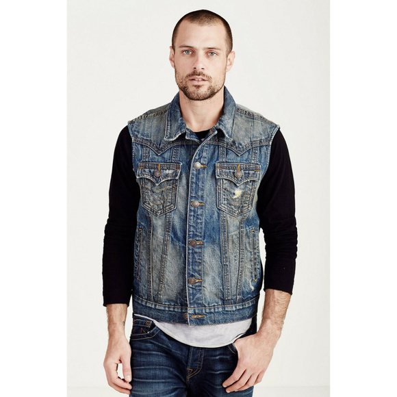 men's denim trucker vest